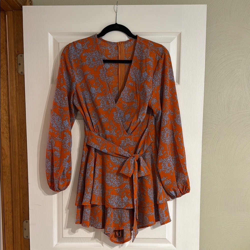 Orange and Gray Floral Romper